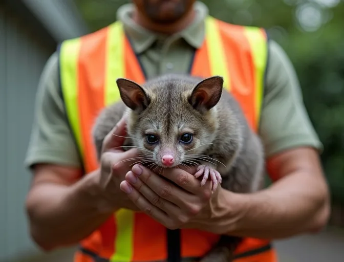 Animal handler safely recovering a deceased possum in Narre Warren South
