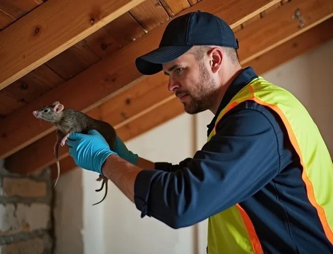 Technician inspecting a roof cavity for a dead rat in Narre Warren South